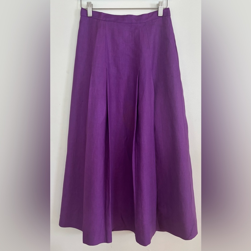 Vintage Ralph Lauren Blue Label Linen Skirt Purple Pleated Midi/Maxi Size Small